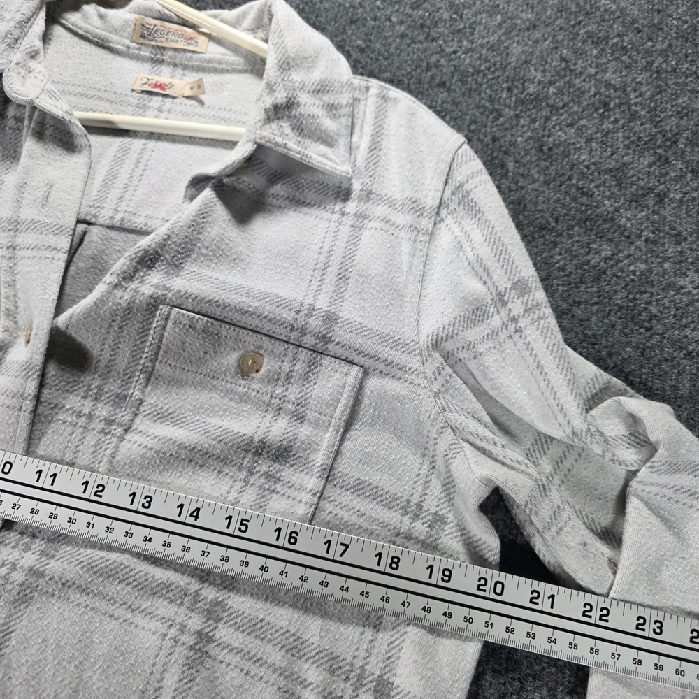 Faherty Legend Shirt Plaid Flannel Button Down Grey Knit Stretch Medium Womens - Picture 6 of 7